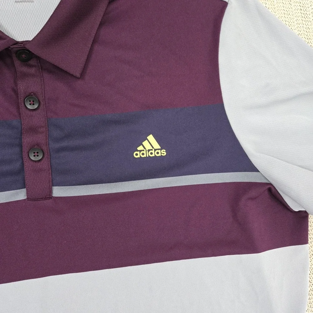 Adidas Polo Shirt Mens Large Gray Maroon Colorblock Climacool Golf Short Sleeve